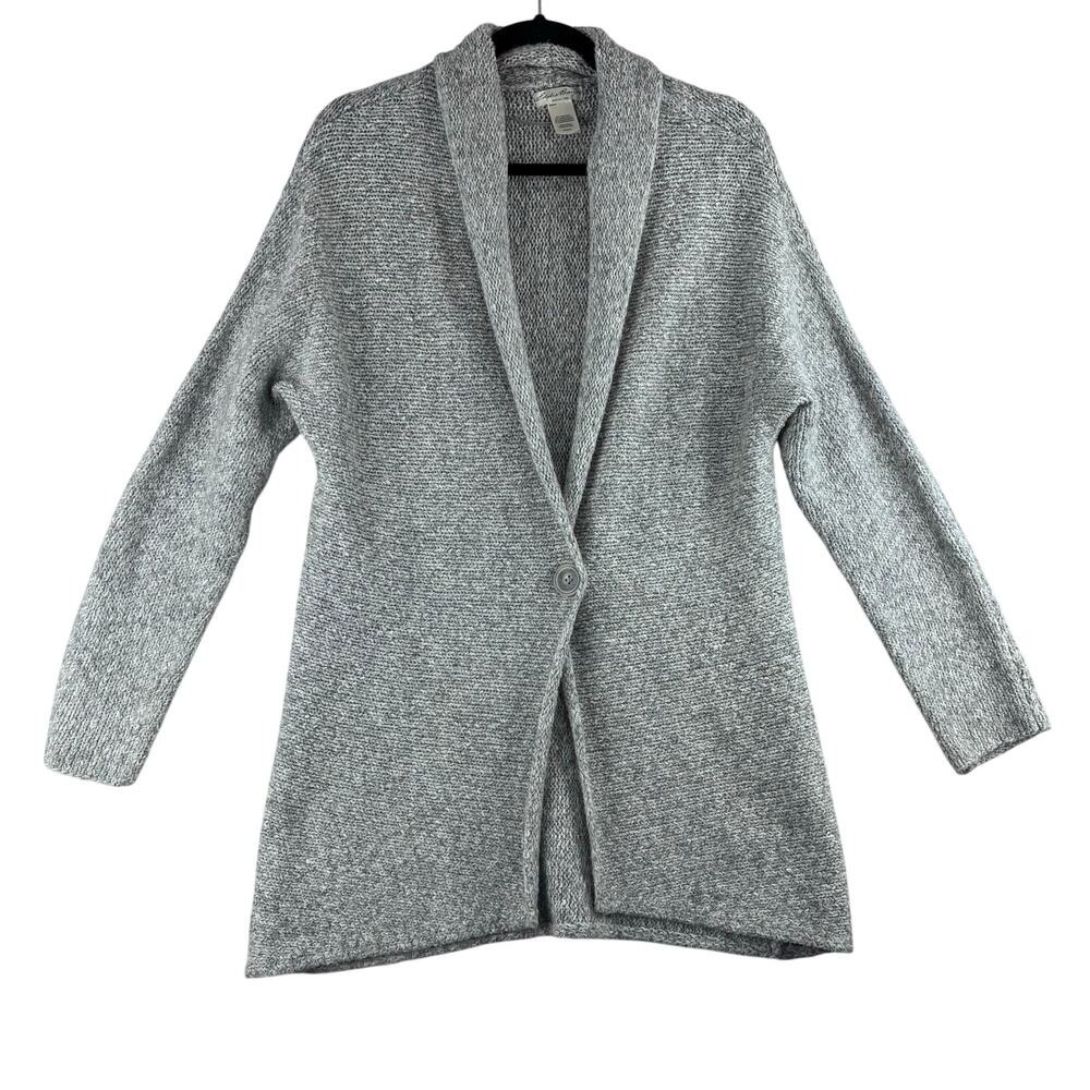 Eddie Bauer Chunky Knit Button Cardigan Sweater Womens L/XL Marled Grey Longline